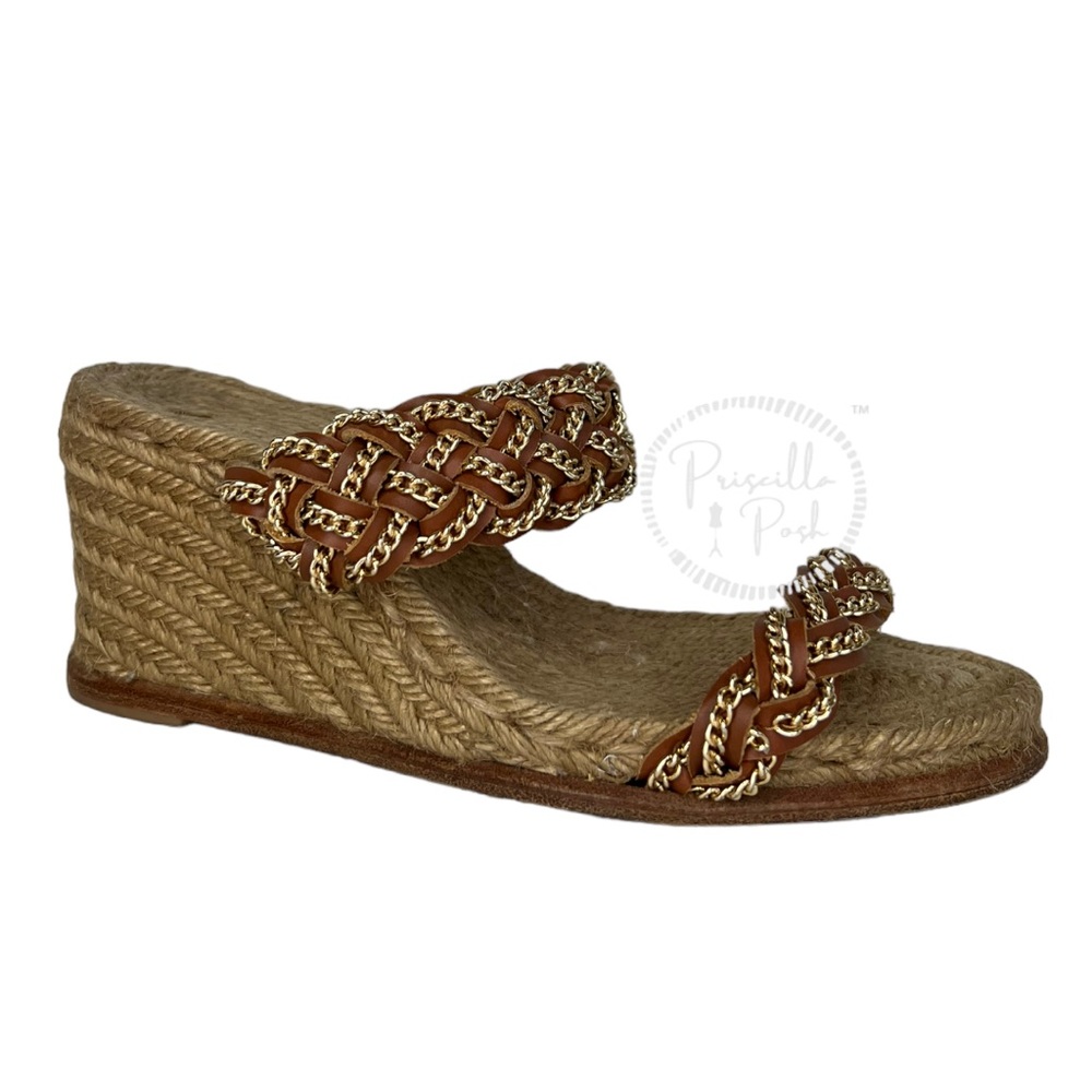 Christian Louboutin Gold Chain Braided Espadrille Platform Sandals